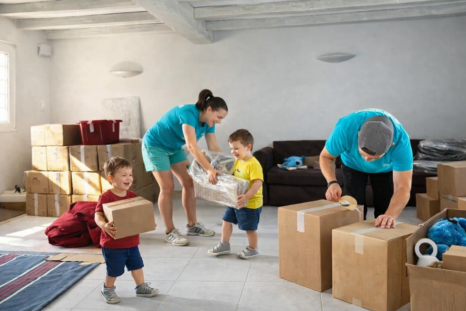 Enfants participant à la préparation du déménagement
